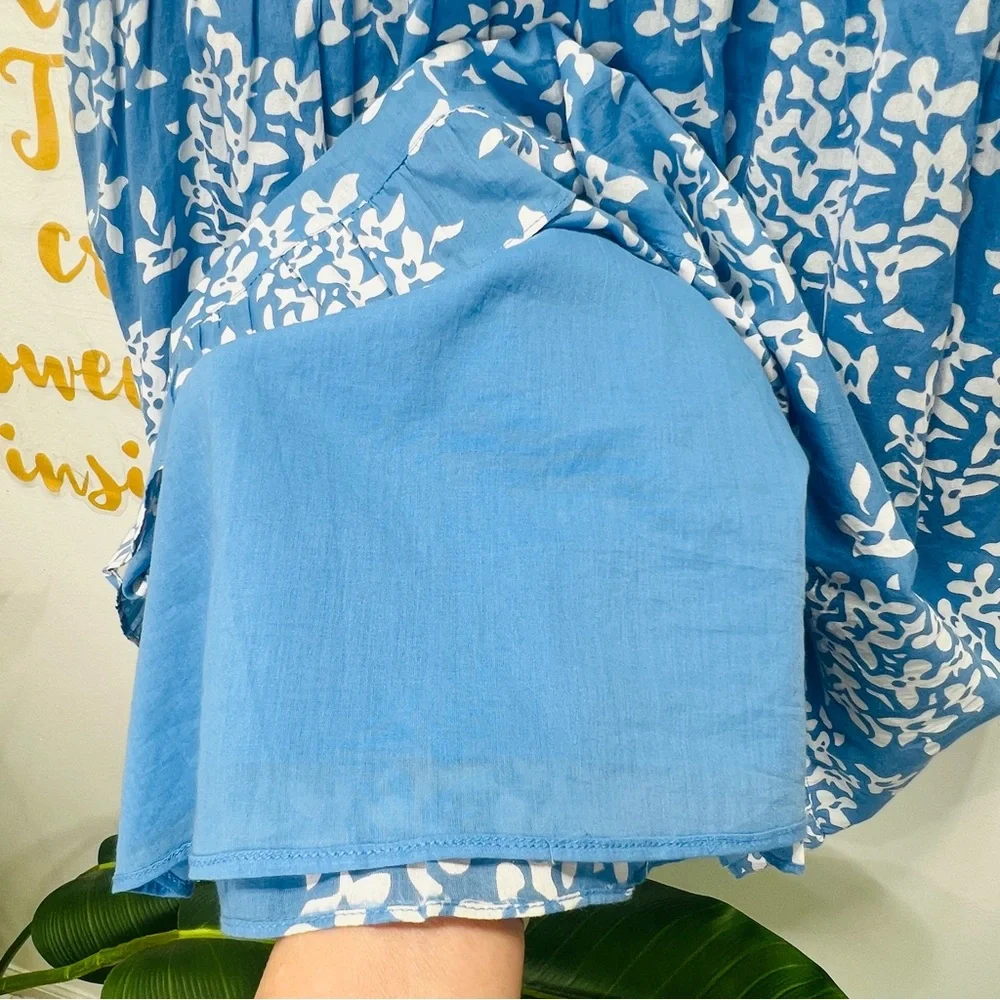SAIL TO SABLE Blue Floral Flutter Ruffle Sleeve Smock Waist Mini Dress Large - Picture 10 of 13